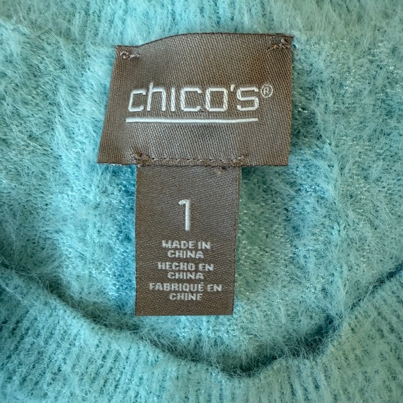 Chico's Sweater Size 1 M Blue Fuzzy Pullover V Neck Long Sleeve Soft Knit Top - Picture 5 of 9